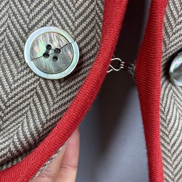 Jonano Women’s Tan Herringbone Modern Long Jacket Skirt Suit Set M/C38/W31 - Picture 7 of 9